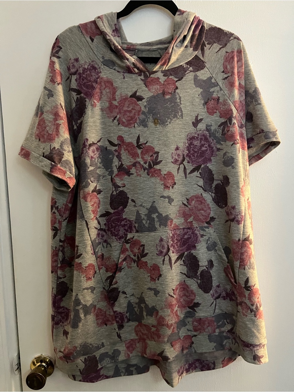 Livi Active Heather Gray Hoodie Tunic with Pink & Purple Floral Accents